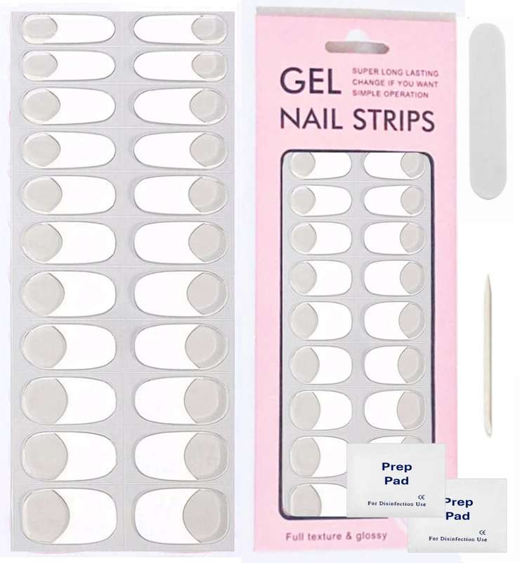 22pc Salon Quality Gel Nail Wraps, Gel Nail Strips, Nail Art - French White