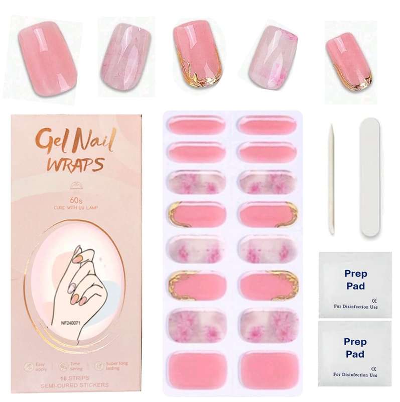 16pc Pink Halo Semi Cured Gel Nail Wraps