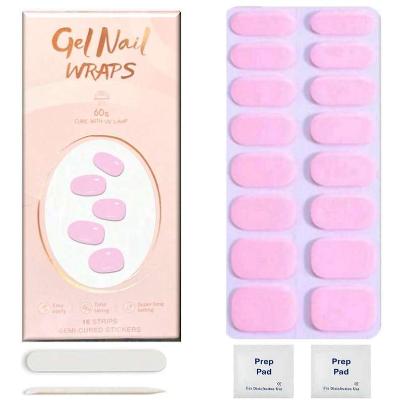 16pc Pink Semi Cured Gel Nail Wraps /Gel Nail Strips cures with UV/LED - Long Lasting