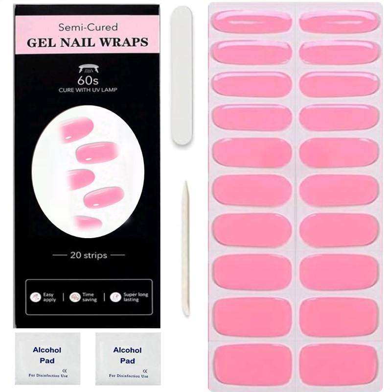 20pc Pink Semi Cured Gel Nail Wraps /Gel Nail Strips cures with UV/LED - Long Lasting
