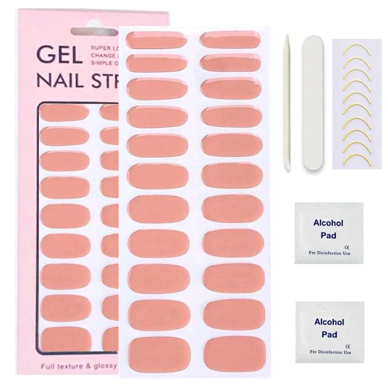 22 pc Fully Cured / No Bake Rust Gel Nail Wraps, Gel Nail Strips with Gold Line Nail Art