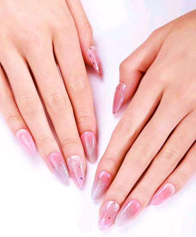 22 pc Salon Quality Gel Nail Wraps, Fully Cured / No Bake Gel Nail Strips, Nail Art - Pink Crystal