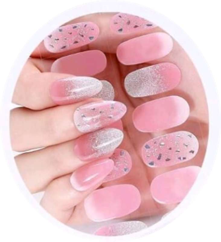 22 pc Salon Quality Gel Nail Wraps, Fully Cured / No Bake Gel Nail Strips, Nail Art - Pink Crystal