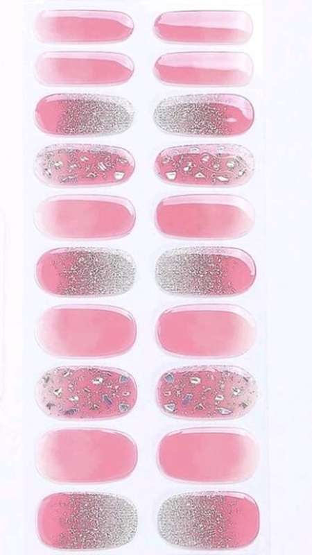 22 pc Salon Quality Gel Nail Wraps, Fully Cured / No Bake Gel Nail Strips, Nail Art - Pink Crystal