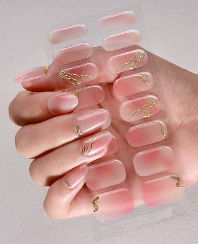 Salon Quality 16 pc Semi Cured Gel Nail Wraps / Gel Nail Strips / Nail Art - Pink & Gold