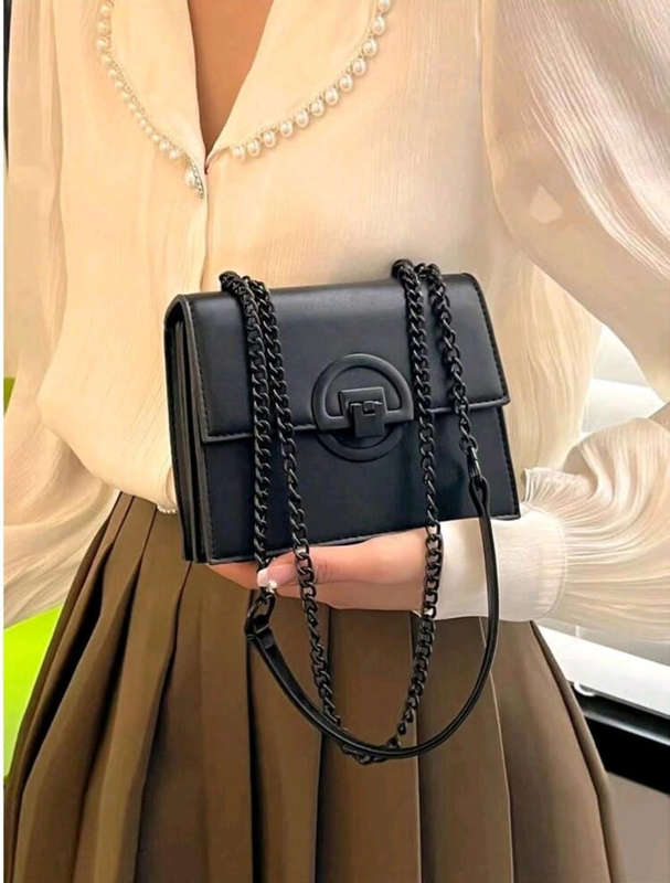 Mini Black Handbag with Black Chain  Sleek & Modern Compact Style