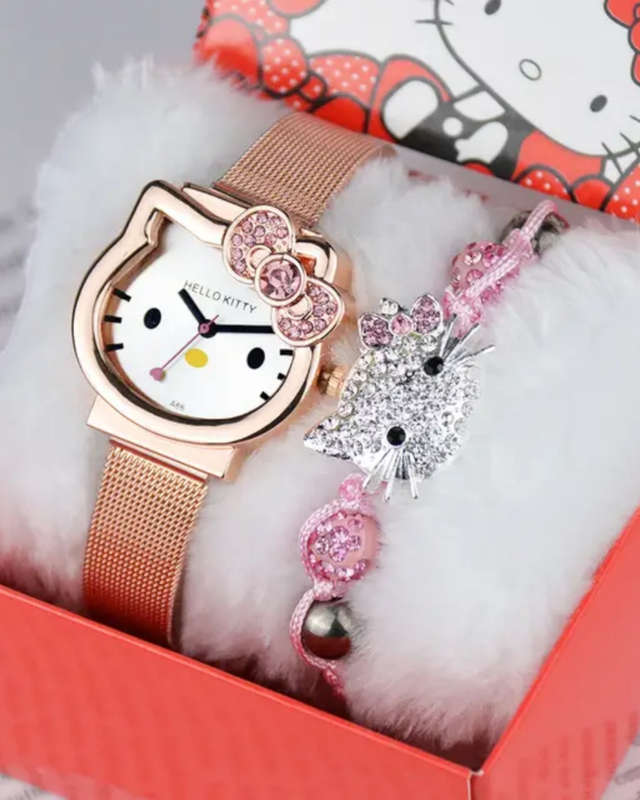 Hello Kitty Watch and Bracelet Set in elegant Rose Gold