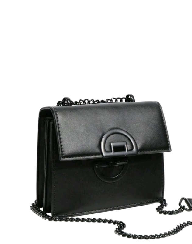 Mini Black Handbag with Black Chain  Sleek & Modern Compact Style