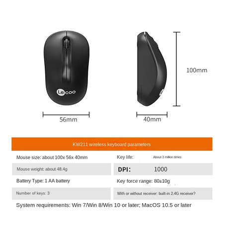 Lenovo Lecoo - KW211 - Wireless Mouse And Keyboard Combo - Black