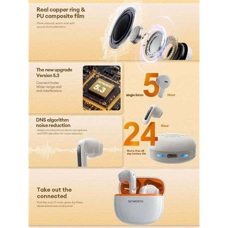 SKYWORTH - SEP006 - Wireless Sweatproof Earbuds With Low - Latency Audio - Orange