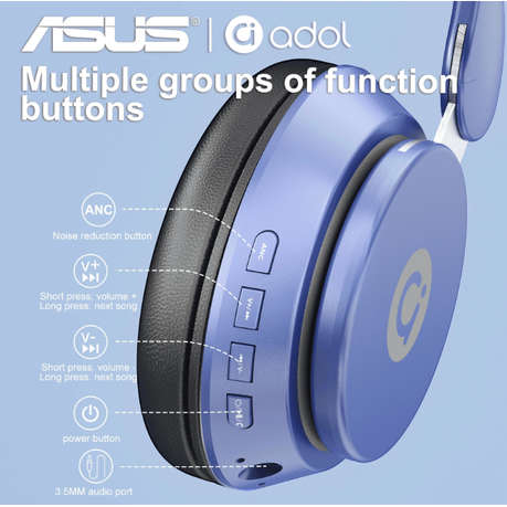 Asus - AS-D72 - Foldable Noise Reduction Wireless Headphone With Mic- Blue