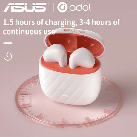 Asus - AS - 172 - Noise Cancelling Wireless Earbuds With Mic - White Orange