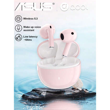 Asus - AS-UI - Semi-In - Ear Wireless Earbuds With Microphone - Pink