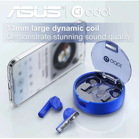Asus - AS - TK - Semi-In-Ear Wireless Earbuds With Microphone - Blue