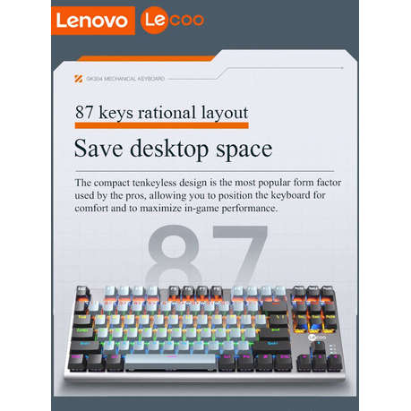 LENOVO Lecoo - GK304 - Wired RGB Backlit Gaming 87 Key Keyboard - Grey