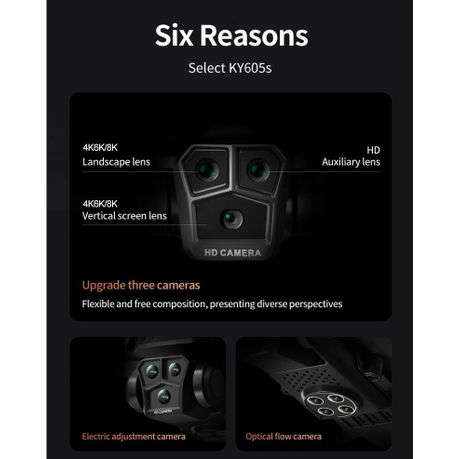 KY605s - HD Trio Camera Drone With One Click Aerial Stunts - Black/Yellow