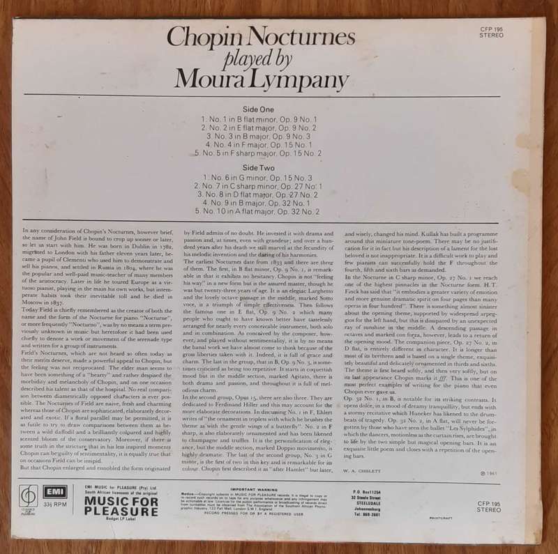 Chopin Nocturnes - Moura Lympany - Vintage Vinyl LP