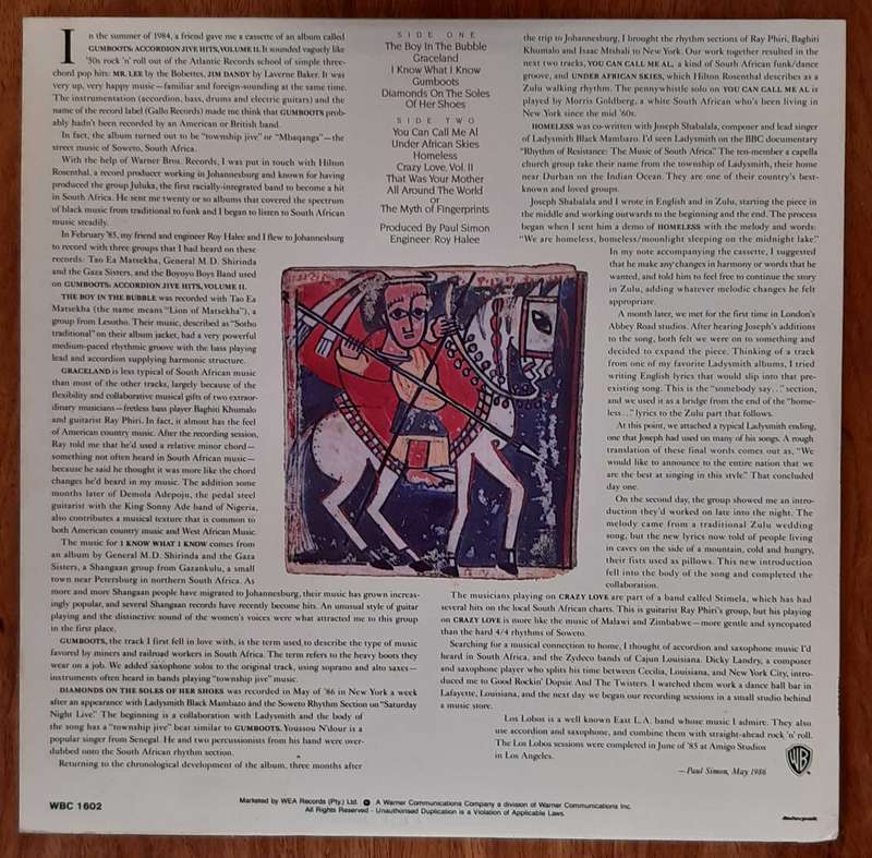 Paul Simon - Graceland LP