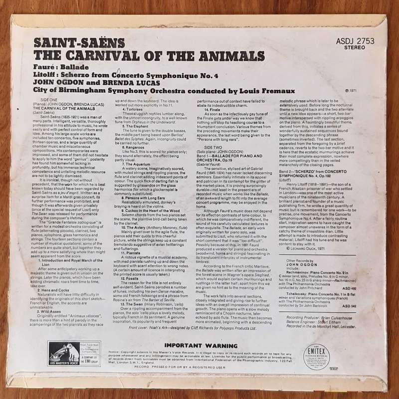 Saint-Saens: The Carnival of the Animals - Vintage Vinyl LP