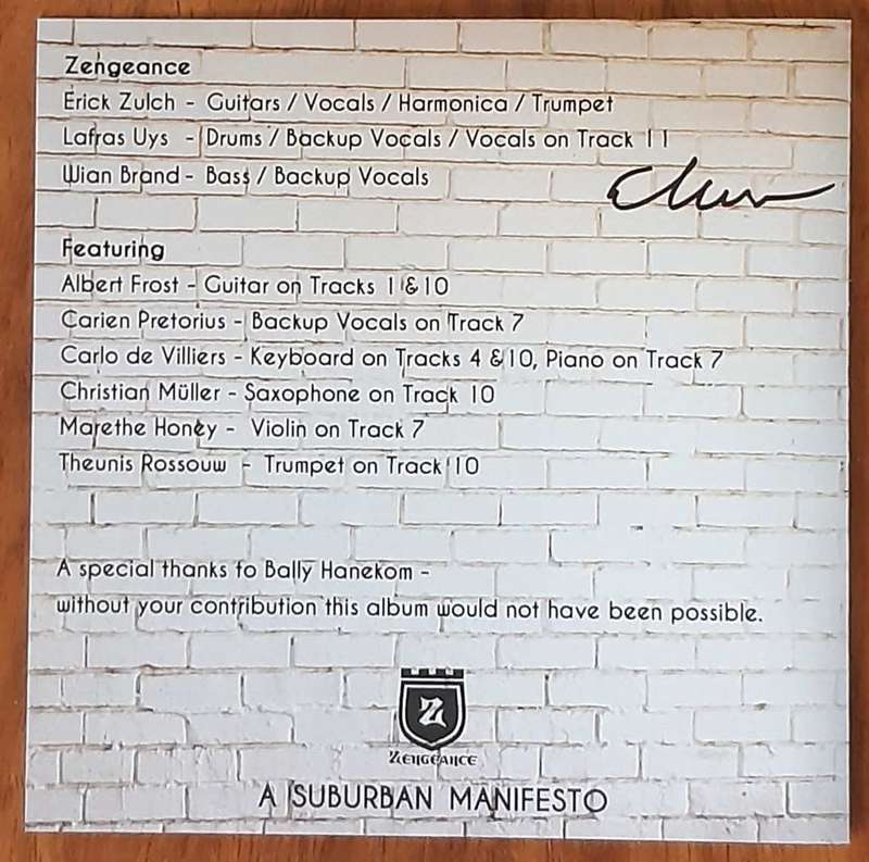 Signed copy of Zengeance - A Suburban Manifesto - CD