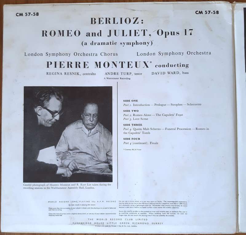 Berlioz Romeo and Juliet complete - double album - Vintage Vinyl LP Record