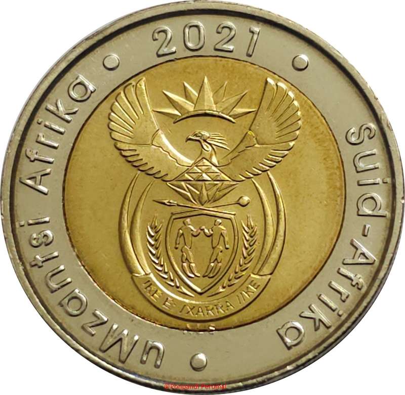 1 x South Africa 5 Rand Coin 2021 South African Reserve Bank 100 Years Circulated.