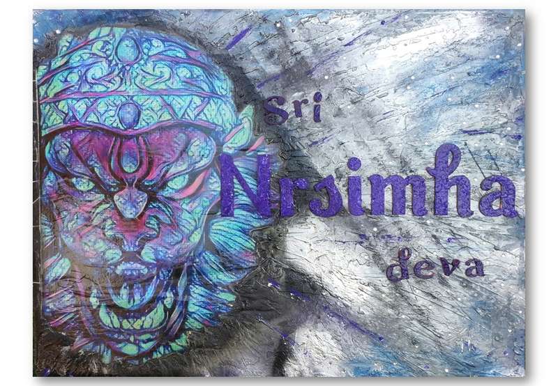 Nrsimhadeva Mixed Media Krishna Art on large canvas