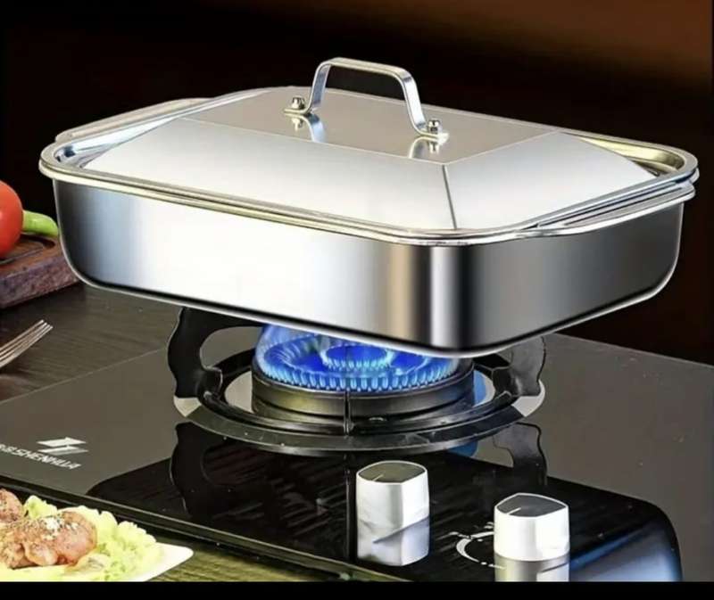 High-Quality Stainless Steel Roasting Dish with Lid  Versatile Bakeware for Oven Use (2Pack)