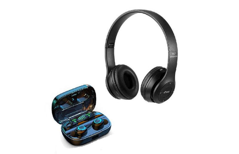 Wireless Headphones & Earbuds Combo-BLACK