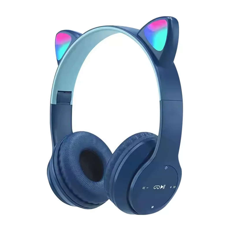 Cat Ear Bluetooth Compatible Headset with LED Wireless With Microphone-Dark Blue.