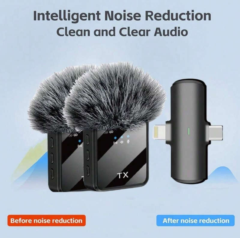Microphone 2in1 Wireless Lavalier F15 USB C + Lightning Mic Microphone