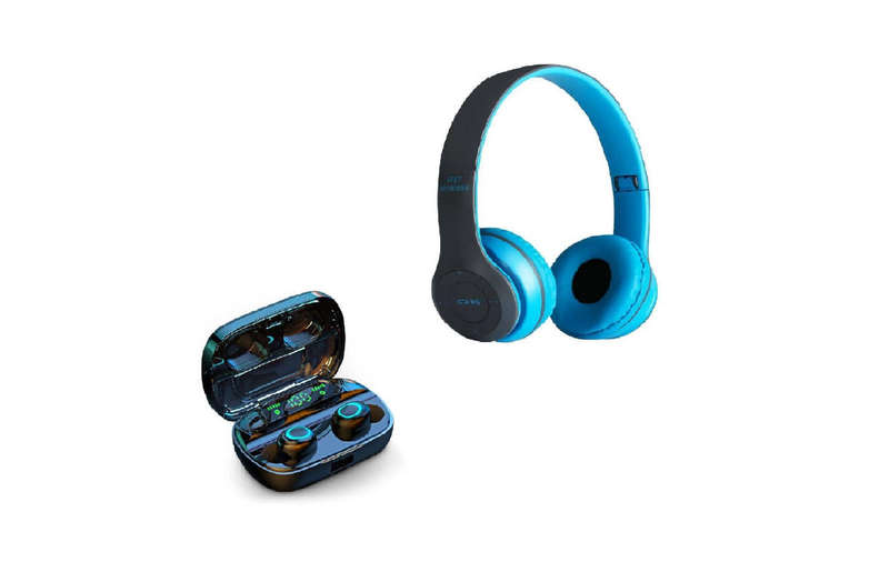 Wireless Headphones & Earbuds Combo-BLUE