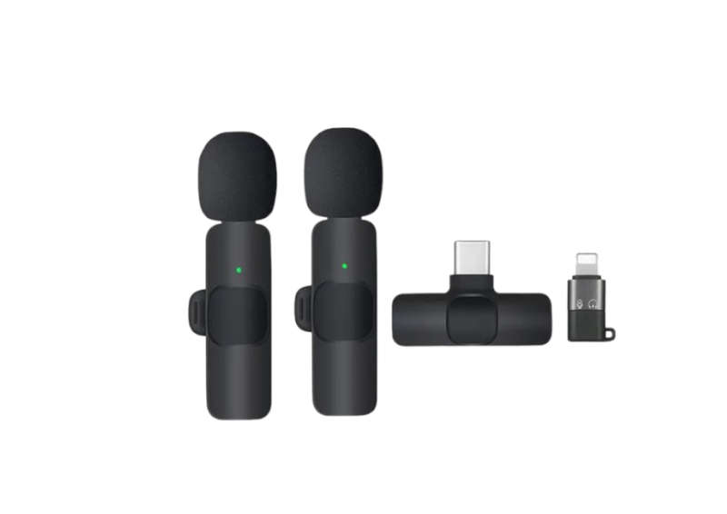 K9 Dual Wireless Microphones with Type-C Receiver + Lightning Adapter.