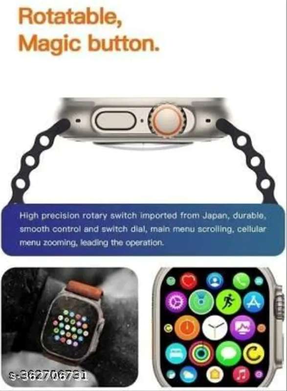 New T800 Ultra Watch with Advanced Bluetooth Calling, ocean strap Smartwatch (Black Strap, Free)