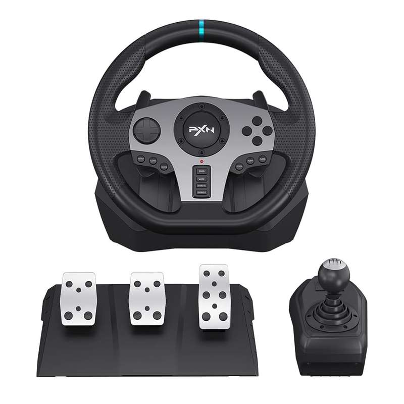 PXN V9 Gaming Steering Wheel 270-900 degree with 3 Pedals and Gear Shifter