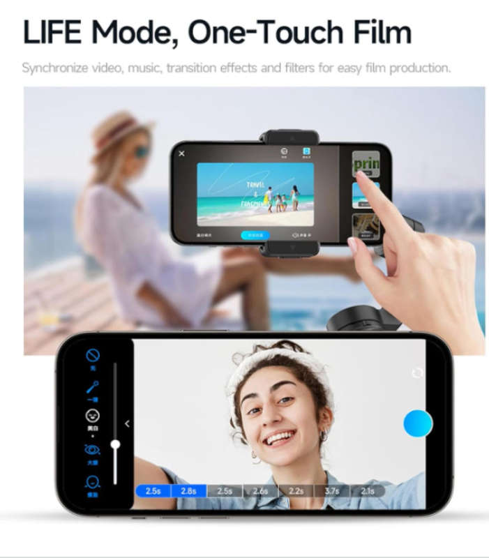 Handheld 3-Axis Gimbal Stabilizer for Phone Vlog Gimbal -shake with Detachable Remote Control