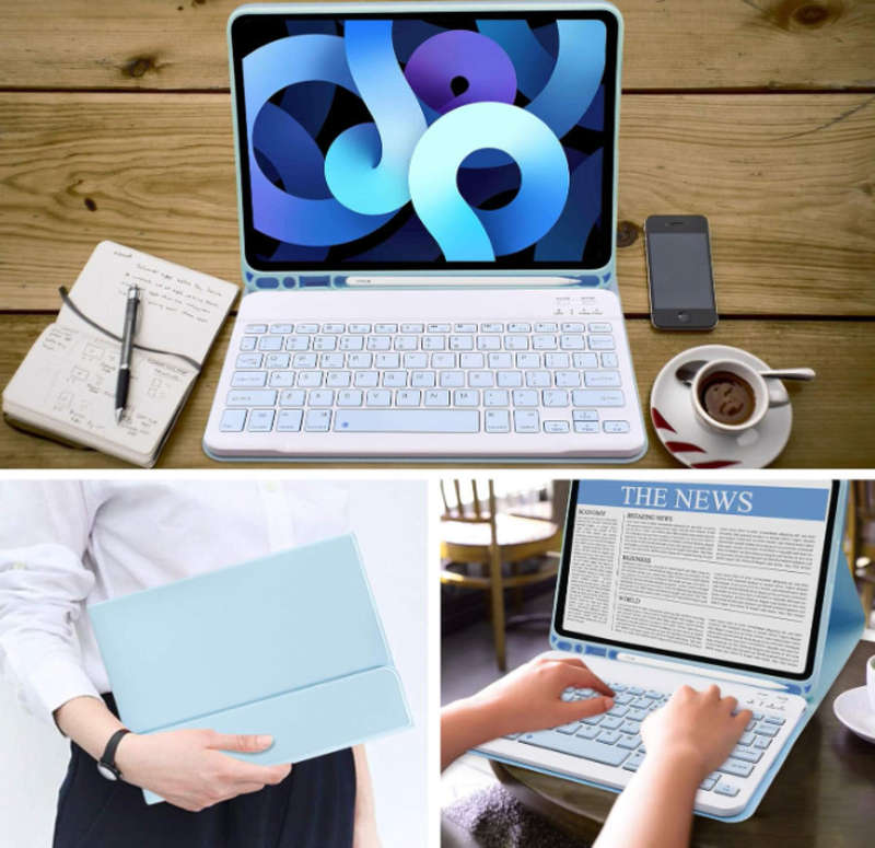 Generation Keyboard Case AND Detachable Wireless Keyboard with Pencil Holder-Blue