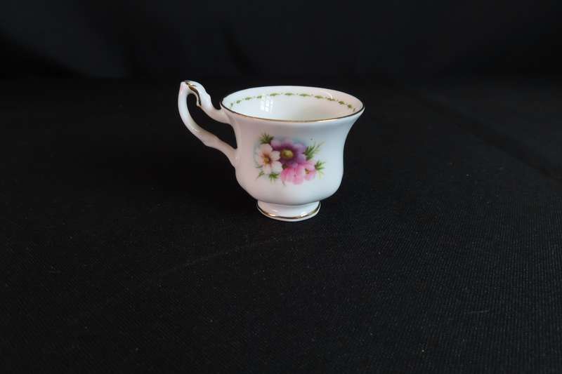 Royal Albert Miniature Cup & Saucer:  Cup Cosmos October.  Saucer: Michaelmas Daisy September