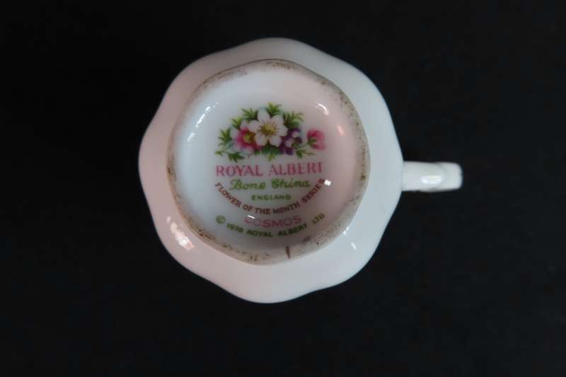 Royal Albert Miniature Cup & Saucer:  Cup Cosmos October.  Saucer: Michaelmas Daisy September