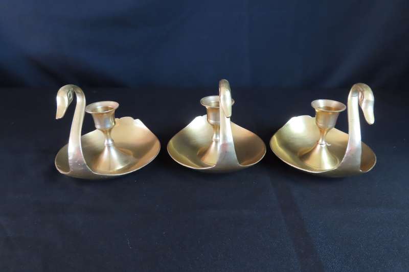 Brass Swan Candle Holders x 3 Made In India.