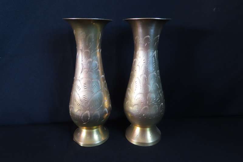 Brass Etched Vases x 2