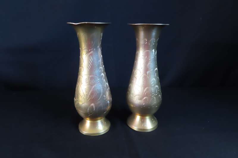 Brass Etched Vases x 2