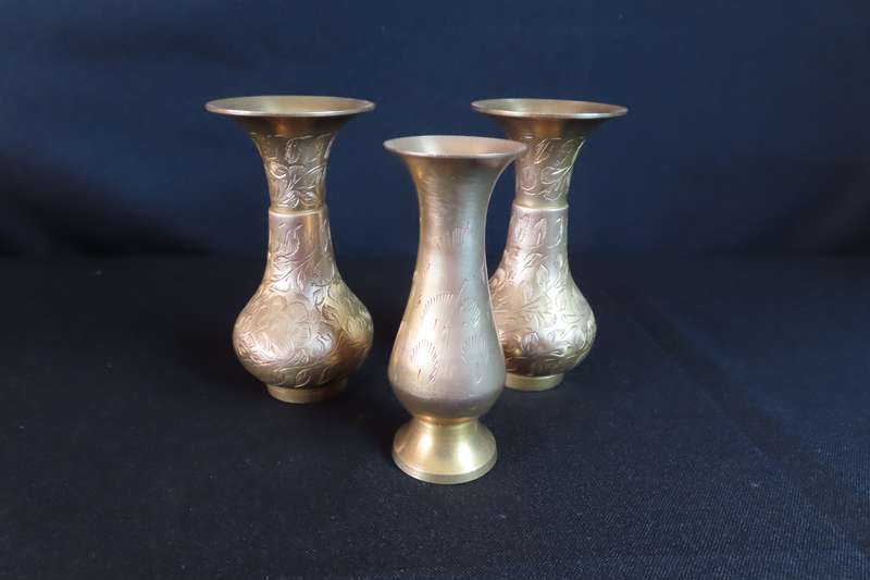Brass Etched Vases x 3
