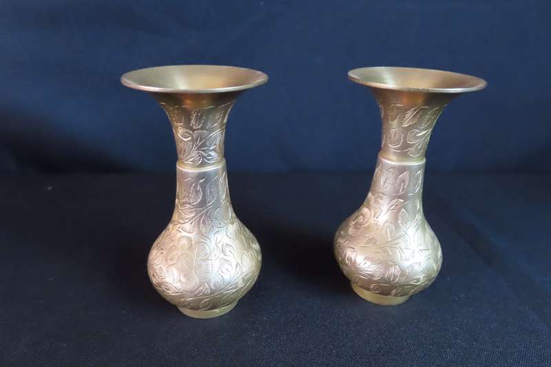 Brass Etched Vases x 3