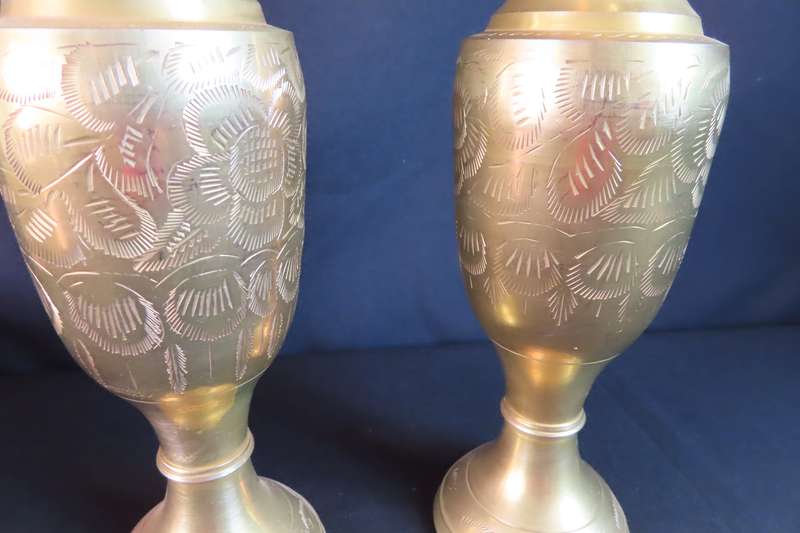 Brass Vintage Etched Vases x 2