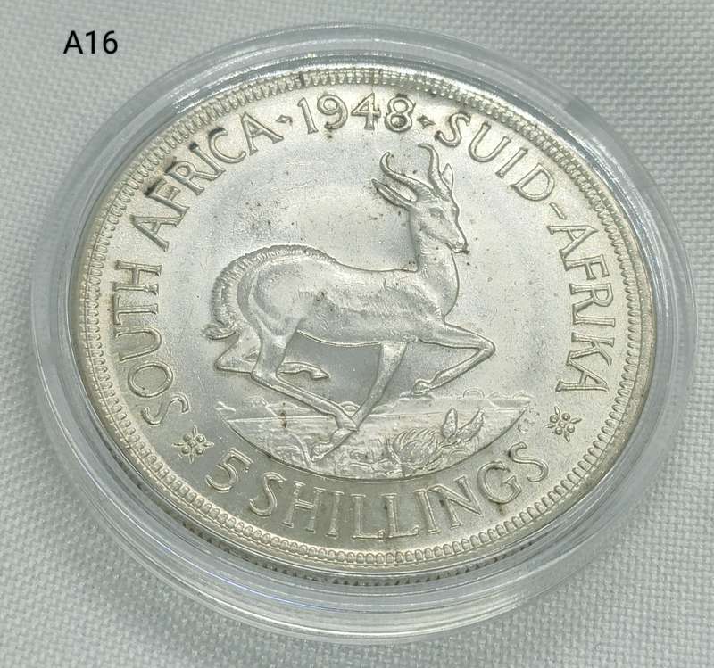 1948 Crown - 5 shillings Union of South Africa- .800 silver - in capsule