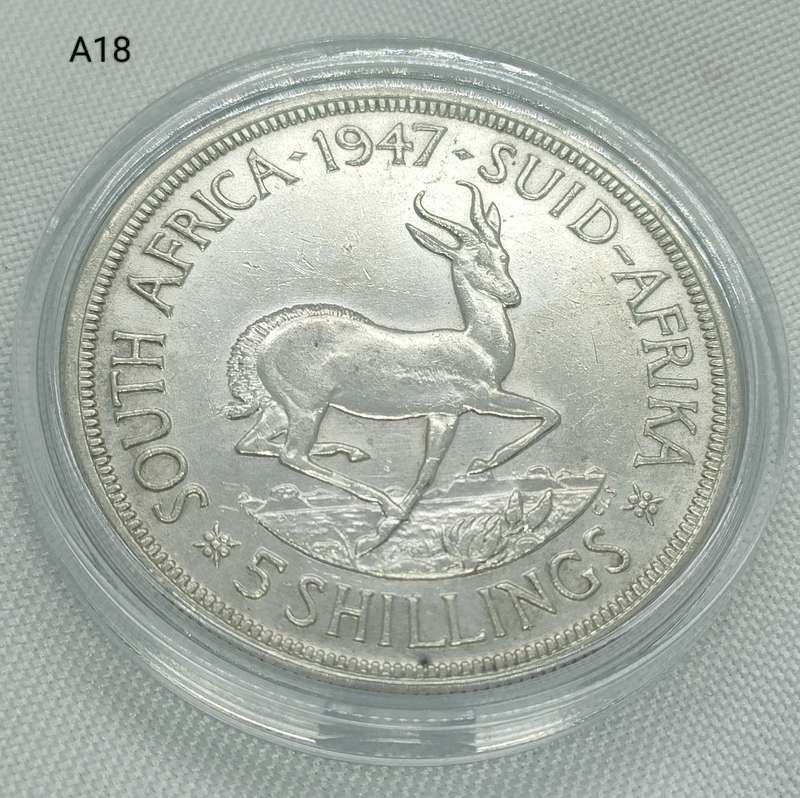 1947 Crown - 5 shillings Union of South Africa- .800 silver - in capsule