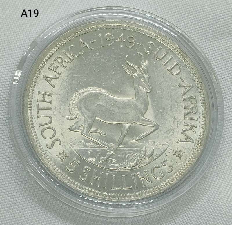1949 Crown - 5 shillings Union of South Africa- .800 silver - in capsule