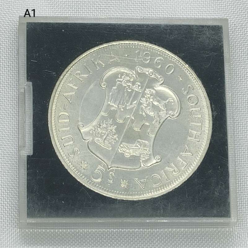 1960 Crown - 5 shillings - Union of South Africa - .500 silver - in perspex holder