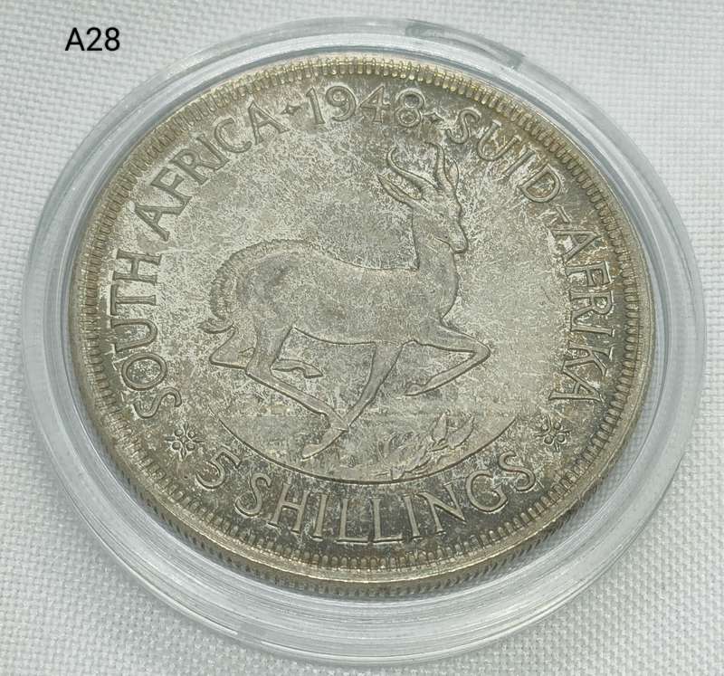 1948 Union of SA Crown - 5 shillings - .800 silver - in capsule